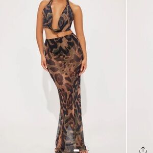 Fashion Nova Leopard Print Mesh Skirt Set